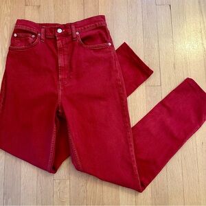 Helmut Lang - Red Denim Jean High-Rise Straight-leg Pants, Gender Neutral